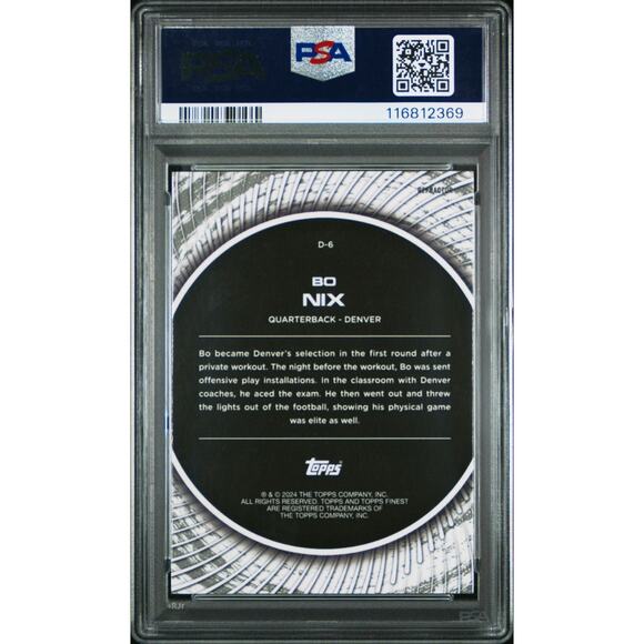 2024 Topps Finest Football Bo Nix Finest Debuts Refractor RC #D6 PSA 10 GEM MINT - Picture 3 of 3
